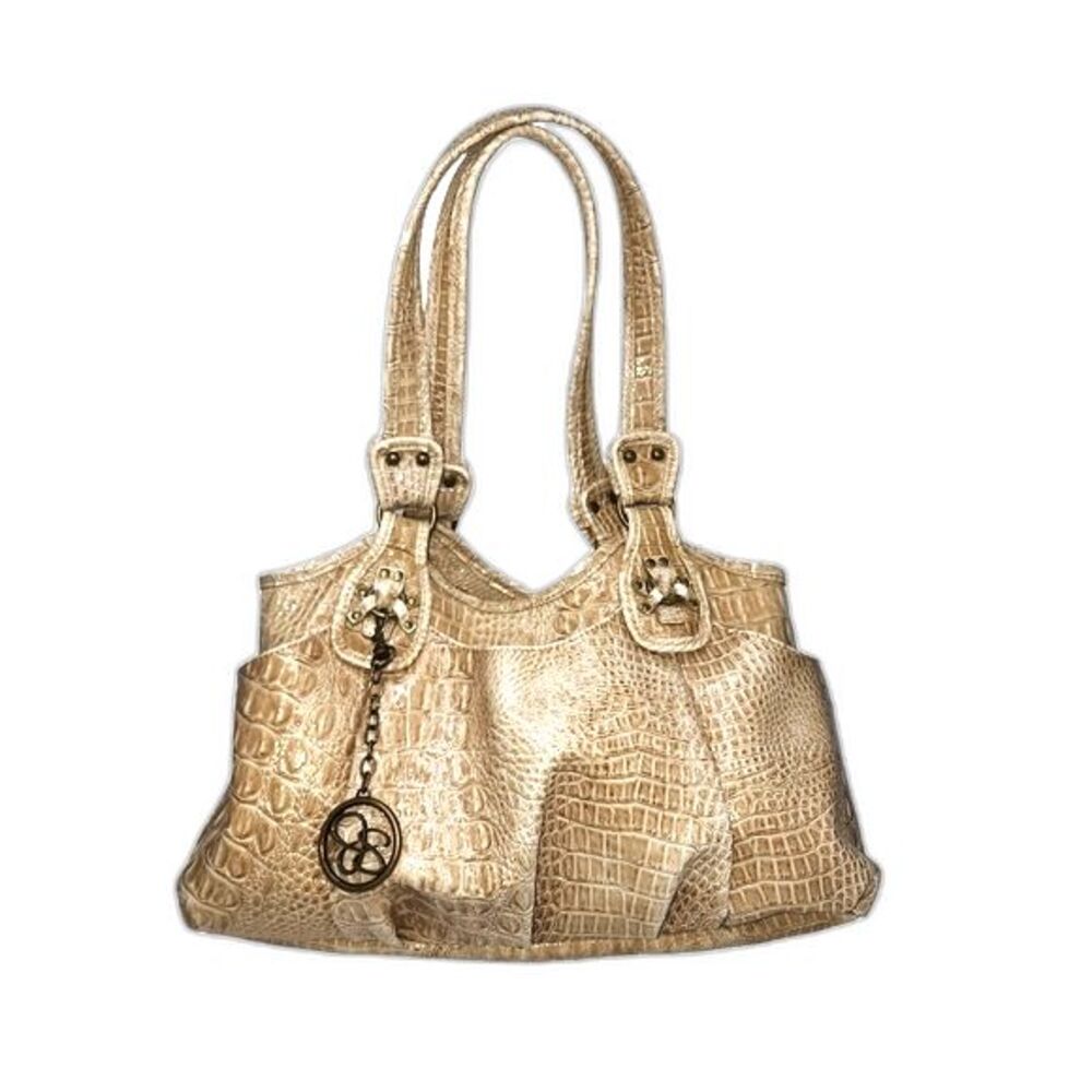 Vintage Jessica Simpson Beige Faux Crocodile Shoulder Bag 15"X10"X4"